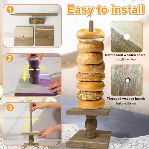 2 Pcs Donut Stand Wooden Square Doughnut Stand Bagel Stand Donut Display Tower for Dessert Table Doughnut Holders for Party Donut Display Stand for Birthday Banquet (Dark Color)