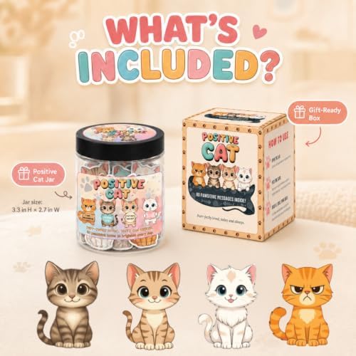 DEARMINE Positive Cat Jar, 60 Affirmation Cards, Cat Lover Gifts for Women