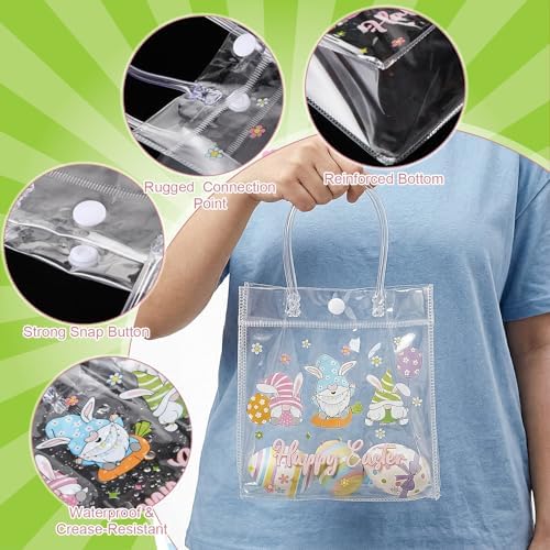 Aliceset 24 Pcs Clear Plastic Gift Bags with Handle, Reusable Easter Gnome