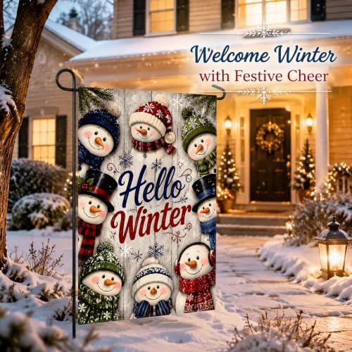 Christmas Decorations Outdoor - Hello Winter Snowman Garden Flag
