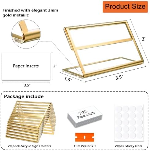 20pcs Food Labels for Party Buffet, 3.5"x2"Acrylic Sign Holder,Place Cards