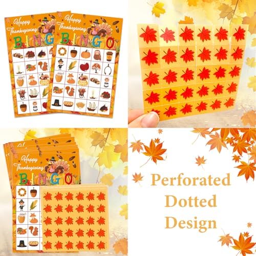 JUESMOS Thanksgiving Bingo Games for Kids Adults 24 Players Turkey Fall Thanksgiving Bingo Cards Thanksgiving Party Games Supplies Favors for Family School Classroom Game Activities 5 x 7 Inches