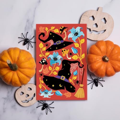 24 Pack Cute Halloween Greeting Cards, Cozy Halloween Decor Cards with Envelopes, Bulk Non-Scary Halloween Card Set for Adults Kids Teachers Party Favors, Blank inside