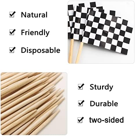 BLUE TOP 100 Pcs Checkered Black and White Racing Stick Flag,Small Toothpick Mini Stick Cupcake Toppers Picks Party Decoration Olympic Games Celebration Cocktail picks for Party Bar Sport events.
