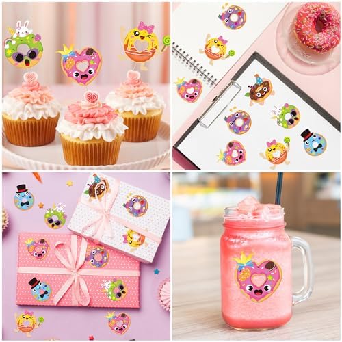 Haooryx Donut DIY Sticker Rolls, 600pcs Make A Donut Face Scene Stickers