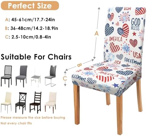 Independence Day Dining Room Chair Covers Set of 4,4th of July Fireworks Hearts Dining Chair Cover,Stretchy Removable Washable Dining Chair Cover,Suitable for 4th of July Kitchen Dining Room Decor