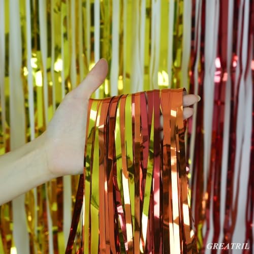 Red Orange Gold Foil Fringe Backdrop for Fall Decoration 2 Packs