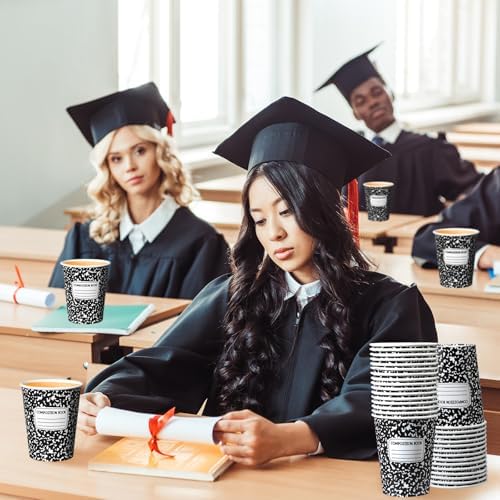 Funtery 100 Pieces Back to School Paper Cups 9 oz Composition Book Cups