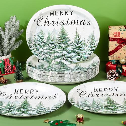 Christmas Green Tree Oval Plates 10x12 Inch, Disposable Party Plates