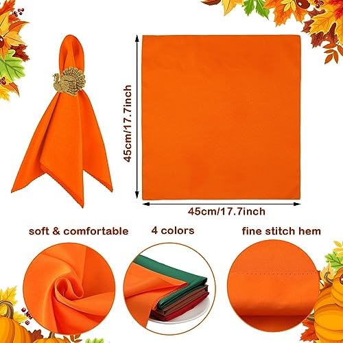 EBOOT 16 Pcs Fall Thanksgiving Napkin Ring Set 8 Napkin Rings and 8 Washable Thanksgiving Dinner Napkins for Fall Party Holiday Kitchen Table Decoration for Autumn Party Supplies(Turkey,Metal)