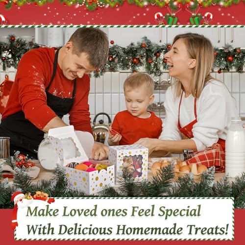 32Pcs 4x4x2.5 in Christmas Cookie Boxes with Window, White Gold