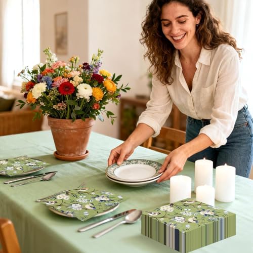 Vintage Floral Birds Paper Napkins - 50Pcs, 2Ply, 6.5 x 6.5 Inches
