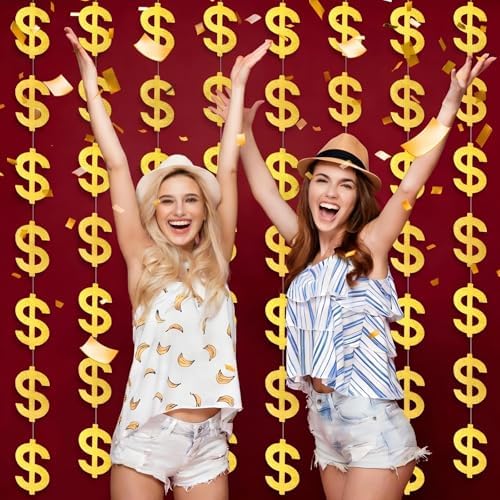 Xinnun 8 Pcs Money Party Decorations Gold Dollar Sign Hanging Banners