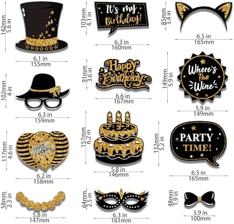 38 Pcs Birthday Photo Booth Props Kit with Frame, Happy Birthday Party Favors Supplies Bday Party Decorations Set for Girls Women Really Glitter Selfie Paper Party Supplies (Gold)