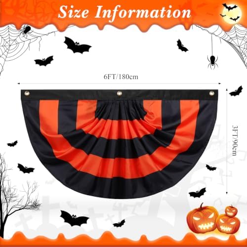Newwiee 6 Pcs 3 x 6 ft Halloween Flag Bunting Half Fan Hanging Pleated Flag Banner with 3 Grommets for Halloween Indoor Outdoor House Party Holiday Yard Decorations Props, Black Orange