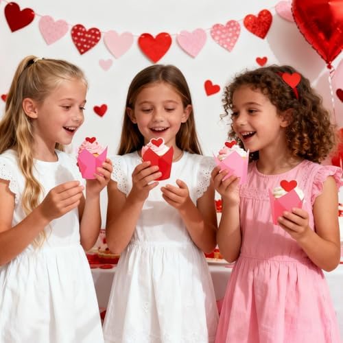 Whaline 200Pcs Valentine's Day Tulip Cupcake Liners Muffin Baking Cups Gradient Red Pink Cupcake Wrappers for Wedding Anniversary Party Supplies Table Decor