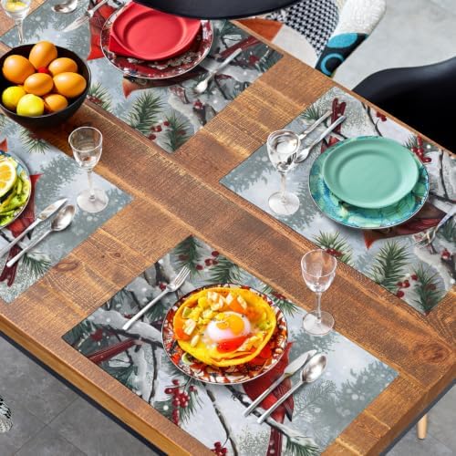 Christmas Placemats Set of 4 Red Cardinal Birds Snowy Place Mats