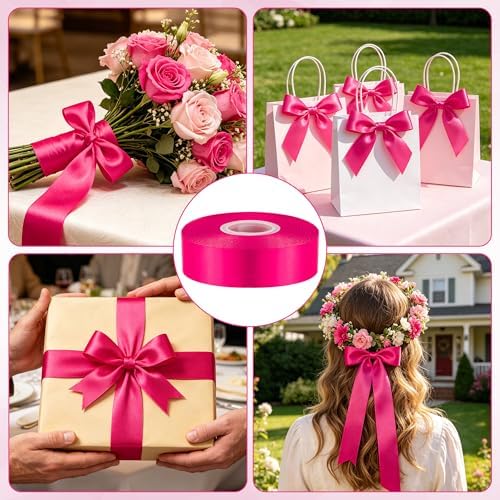 1In 30Yards Rose Red Fabric Ribbon for Flower Bouquet Valentine's Wedding