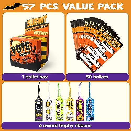 JOYIN 57 PCS Halloween Party Costume Contest Ballot Set of Boxes with Voting Ballots and Trophy Award Ribbons for Halloween Party Game Home Indoor Office Vote, Trick or Treat Trophy Awards Ribbons