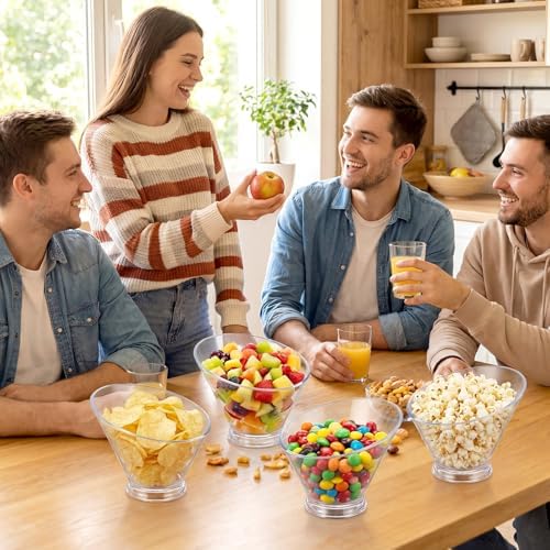 LemonRoad 6 Pcs Clear Plastic Serving Bowls with Scoops, Candy Bowls for Party Table, Disposable Angled Buffet Containers Dishes for Salad Fruit Snacks Appetizer Bar Catering Supplies(30oz)