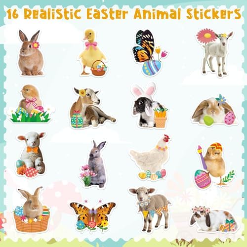 H1vojoxo Easter Animal Sticker Rolls - 1000PCS Realistic Animal Stickers for Kids 16 Designs Self-Adhesive Realistic Animals Stickers for Easter Party Supplies Cute Animals Sticker for Craft Envelopes