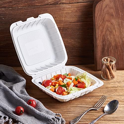 Jaluxing 8X8 1Compartment 50Pack Plastic Clamshell Take Out Food Containers, Heavy Duty To-go Disposable Lunch Box Restaurant Meal Prep Packaging Catering Hinged Container (Formerly FULING)
