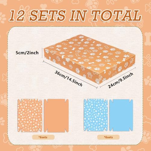Cayivran 12Pcs Christmas Gift Boxes,14.5 * 9.5 * 2Inch Shirt Box With Lids,2 Designs Orange Blue Puppy elements Clothes Gift Boxes,Apply To Christmas Party Birthday Valentine's Day Graduation season