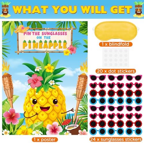 Faccito Hawaiian Game with Sticker Pin the Sunglasses on Pineapple Game