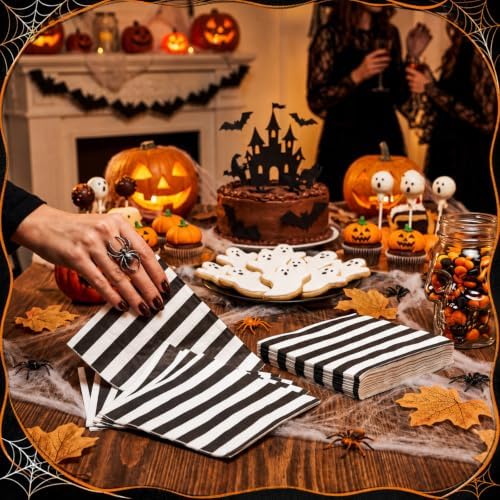MotiMind Halloween Paper Napkins for Party,50 Pcs,Gothic Striped