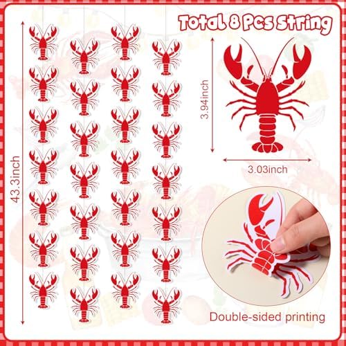 Xinnun 8 Pcs Red Lobster Crawfish Garland Banner Seafood Party Decor
