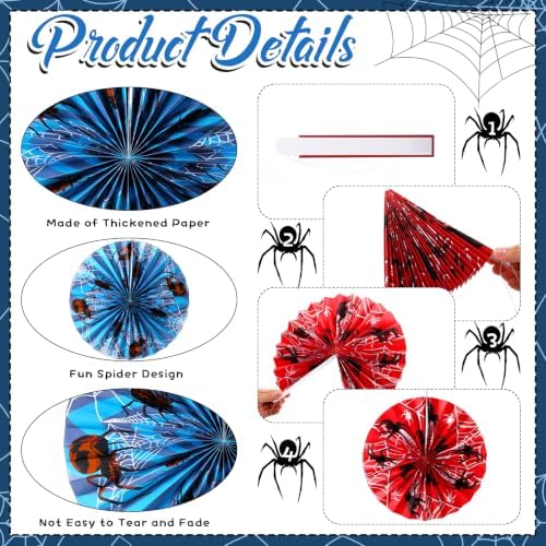 Outus 9 Pcs Spider Paper Fans Themed Birthday Party Hanging Decor