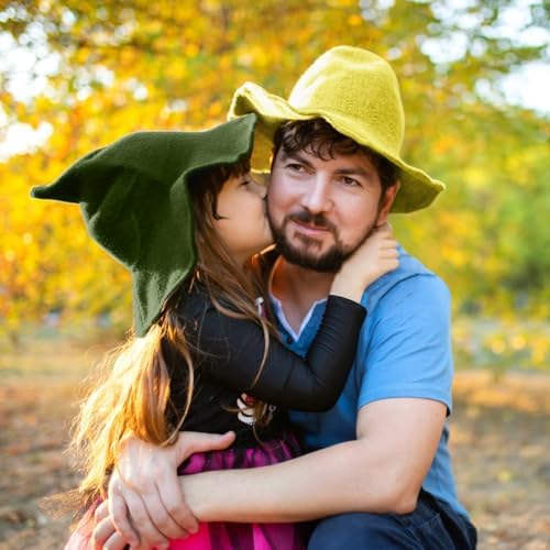 Leuceiy Witch Hat for Women, Wide Brim Foldable Wool Kintted Wizard Hats