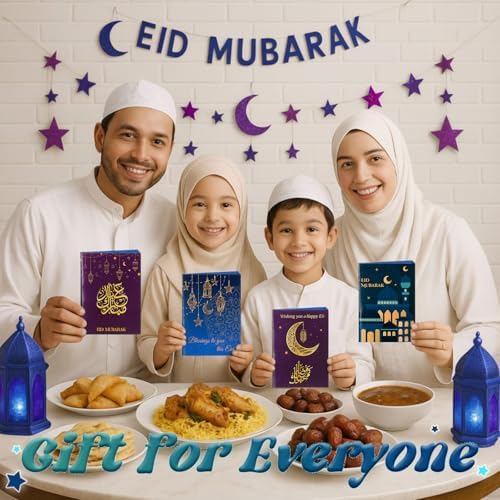 AmazingSpark 4 Set Ramadan Gift Card Booklet for Cash Mubarak Cardboard Money Holder Book Ramadan Gift Decorations Islamic Muslim Money Card Sleeve Party Favor for Eid Al-Fitr or Eid Al-Adha