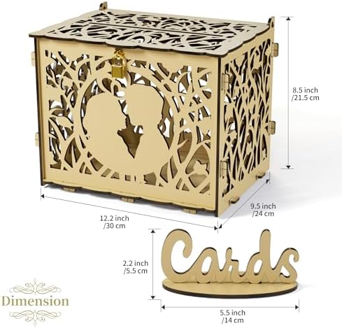 Jolik Wedding Card Box with Sign – Large Rustic Wedding Money Box Holder, DIY Envelop Gift Card Shadow Boxes for Wedding Reception, Anniversary, Graduation, and Birthday Parties (Yellow)