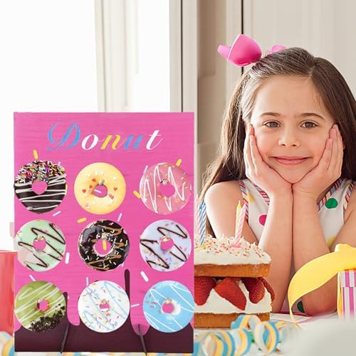 Pink Wood Donut Wall Display Stand Reusable Doughnut Board Holder Donut Party Supplies for Parties, Weddings, Birthdays, Dessert Table Decoration