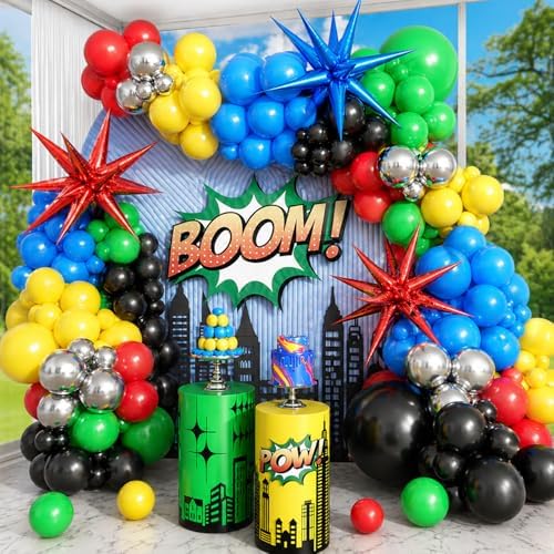 137Pcs Red Blue Yellow Green Black Balloon Arch Kit