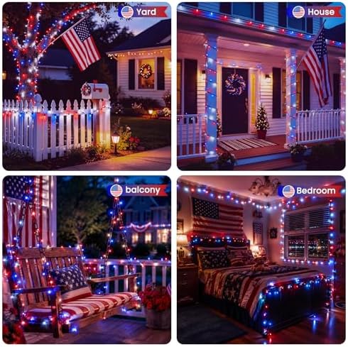 OZS Connectable 2Pack 164Ft 400LED 4th of July String Lights,Red White Blue