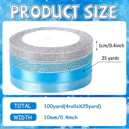 DECYOOL 4 Rolls 100 Yards Winter Ribbons Christmas Satin for DIY Crafts
