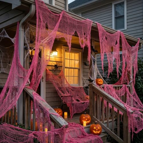 300'' x 80''Large Pink Halloween Creepy Cloth, Spooky Gauze Decoration