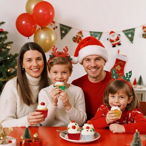 100PCS Christmas Cupcake Liners Red Green Gold Silver Foil Baking Cups Standard Muffin Cupcake Wrappers for Xmas Carnival Wedding Baby Shower Birthday Party