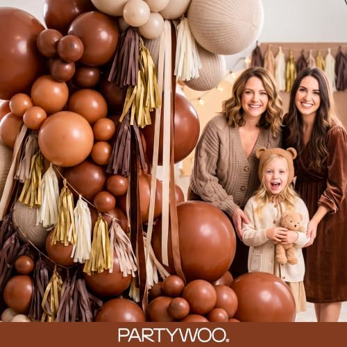 PartyWoo Dark Brown Balloons 140pcs Boho Neutral Coffee Tan Different Sizes