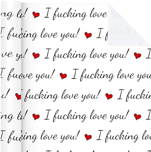 WRAPAHOLIC Funny Rude Valentines Day Wrapping Paper Roll - Mini Roll - 17 Inch x 16.5 Feet - I Fucking Love You Funny Wrapping Paper for Valentine's Day, Wedding, Anniversary, Adults Birthday