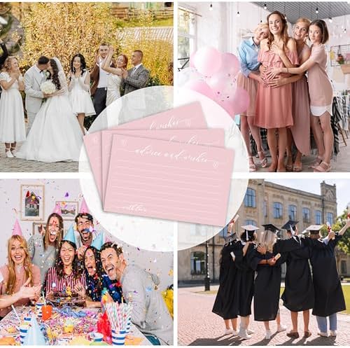 25Pcs Pink Advice & Wishes Cards, Minimalism Pink Advices Cards for Baby Shower, Bridal Shower, Mr and Mrs, Graduation, Wedding Reception Decorations 4x6
