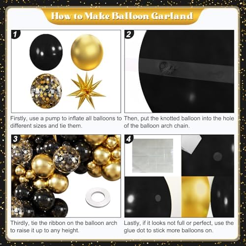 Black and Gold Balloon Arch Kit for Party Decorations
