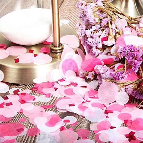 TecUnite Pink Rose Red Confetti Tissue Table Confetti, 1.5 cm Plus 2.5 cm