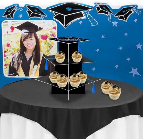 KALEFO Graduation Decorations 2026 Graduation Cap Cupcake Stand with Tassel Grad Party Favors Table Decor Grad Supplies (Blue)