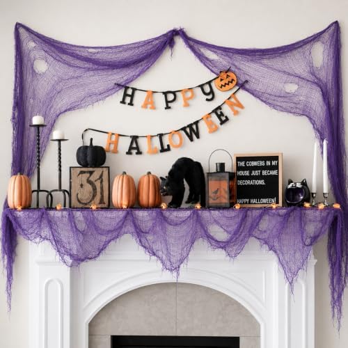 Halloween Creepy Cloth Purple 79“ X 315”, Spooky Scary Gauze for Home Decor
