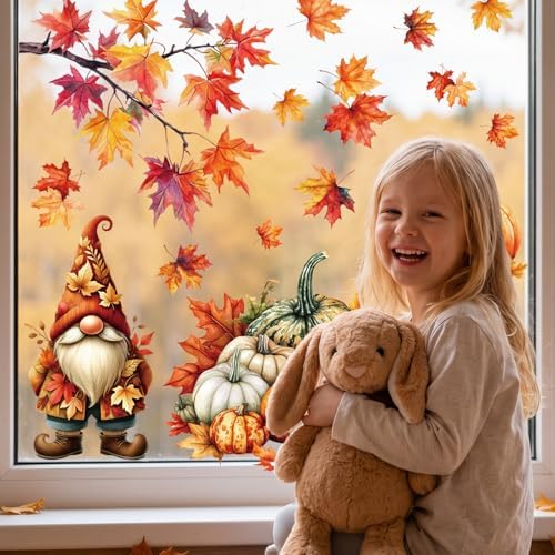 Fall Window Clings Gnomes Decor Autumn Thanksgiving Stickers Decorations