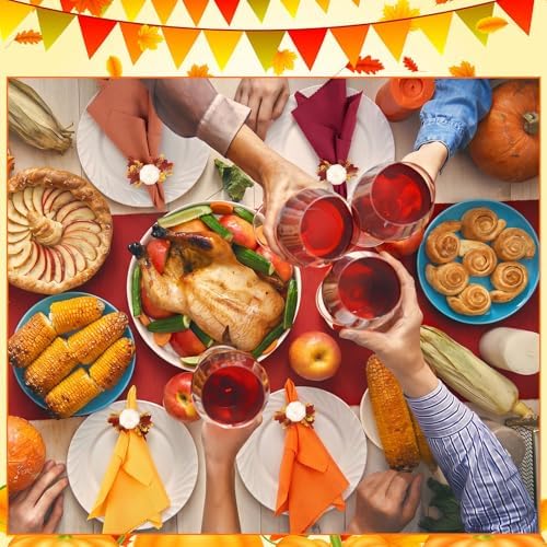 LemonRoad 36 Pcs Cloth Napkins and Napkin Ring Holders, Reusable Fabric for Table Decor Banquet Holiday Dinner Party Supply (Orange, Burgundy, Gold, Coffee, White,Fall)