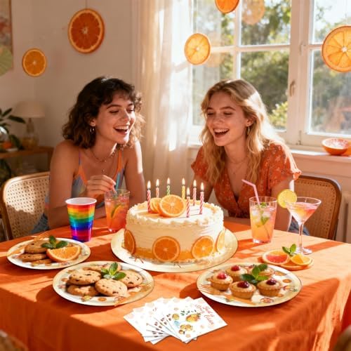 EUOYUFO 96Pcs Aperol Sprit Party Decorations Tableware Set Just A Spirity Older Paper Plates Napkins Forks Sprit Cocktail Birthday Bachelorette Bridal Shower Bar Theme Party Supplies Serve 24 Guests